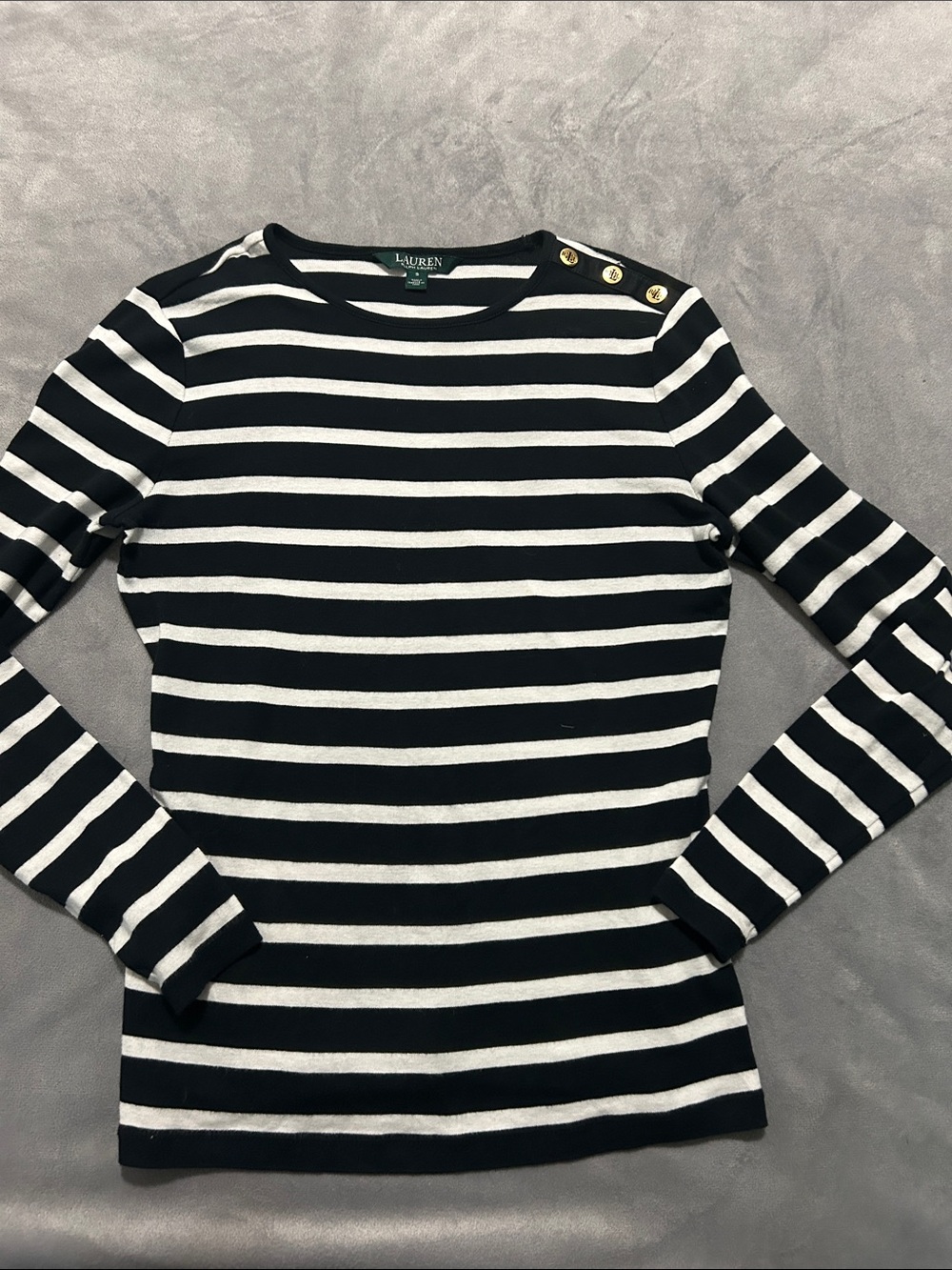 Lauren Ralph Lauren Black & White Striped Button-Shoulder Sweater